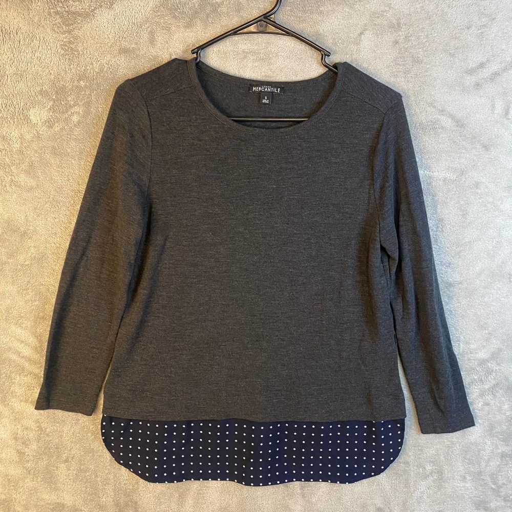 J. Crew Top Womens S Mercantile Gray Polka Dot Layered Hem EUC